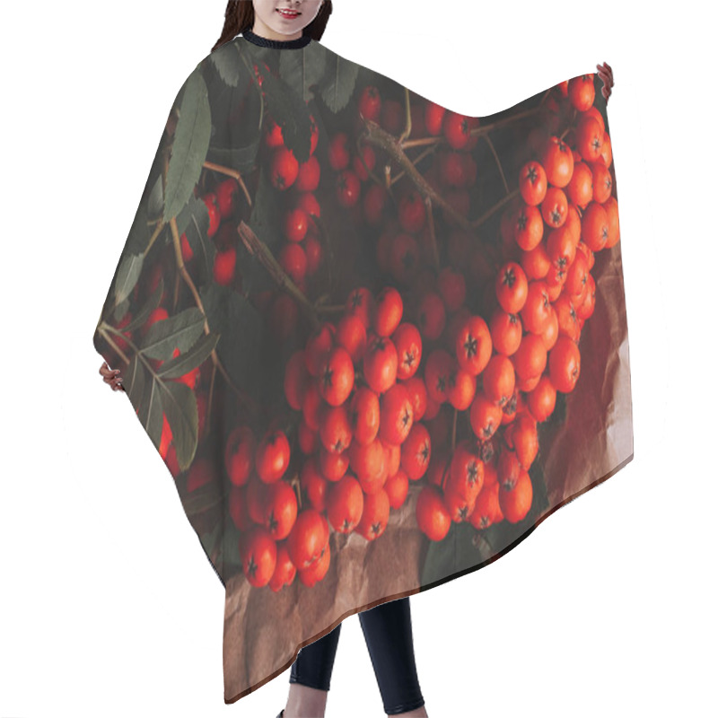 Personality  Branches With Orange Sorbus Berries On Brown Crumpled Craft Paper Hair Cutting Cape