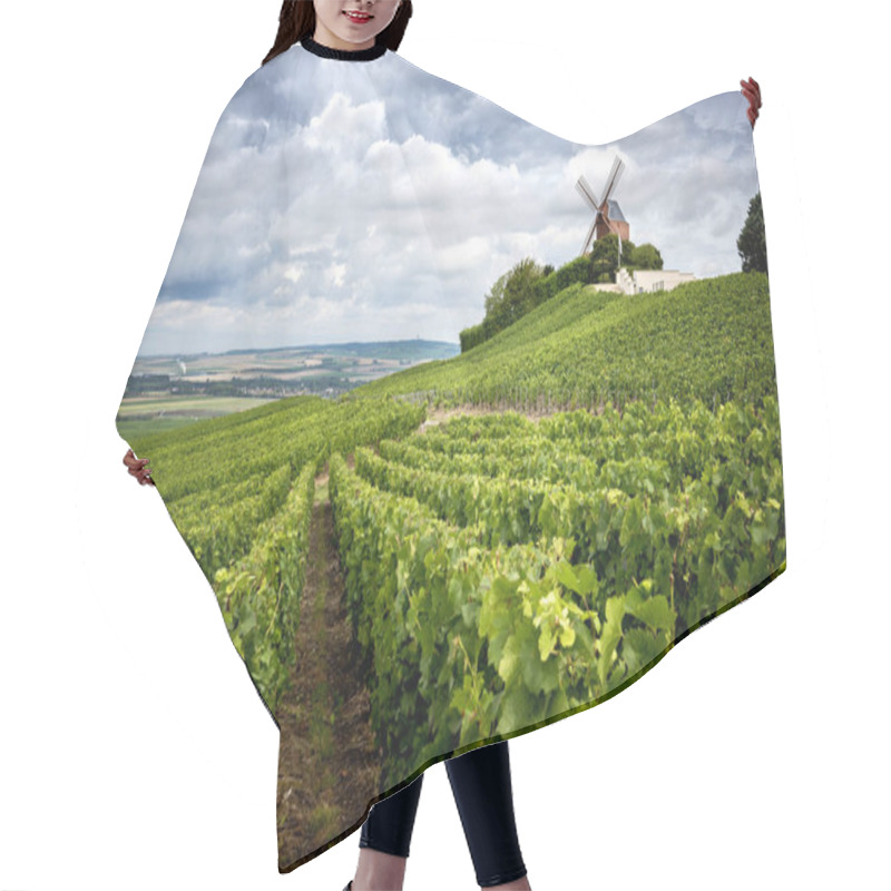 Personality  Champagne. Vineyard And Windmill Champagne Region Near Vernezay France Hair Cutting Cape