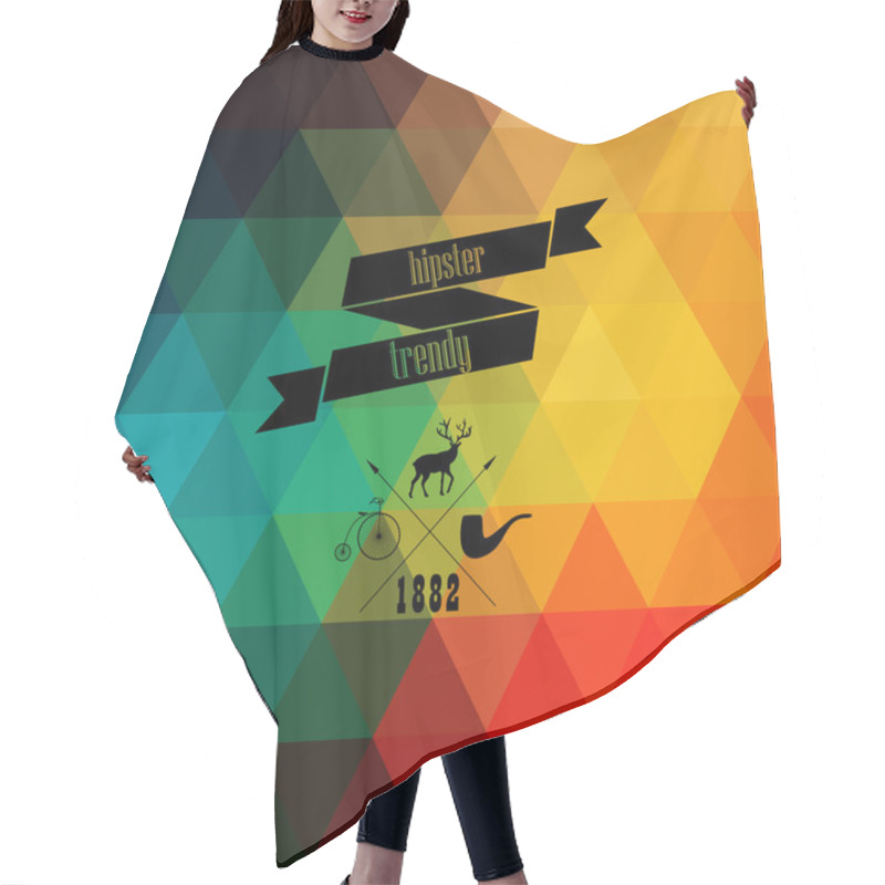 Personality  Vector Retro Supply On Hipster Background Made Of Triangles. Ret Hair Cutting Cape