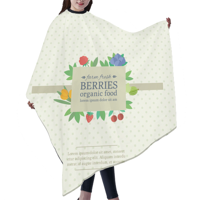 Personality  Banner With Fresh Berries And Fruits. Concept Organic Food Hair Cutting Cape