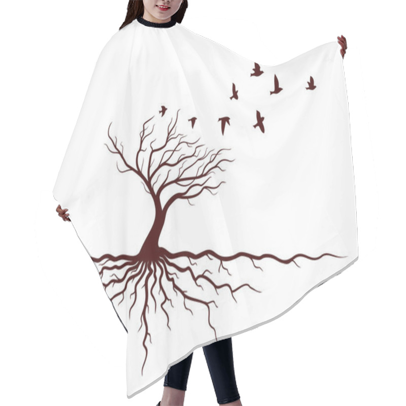 Personality  Autumn Tree With Roots And Flying Birds. Hair Cutting Cape