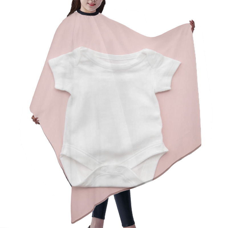 Personality  Cute Baby White Body Suit Layout On A Pastel Pink Background Hair Cutting Cape