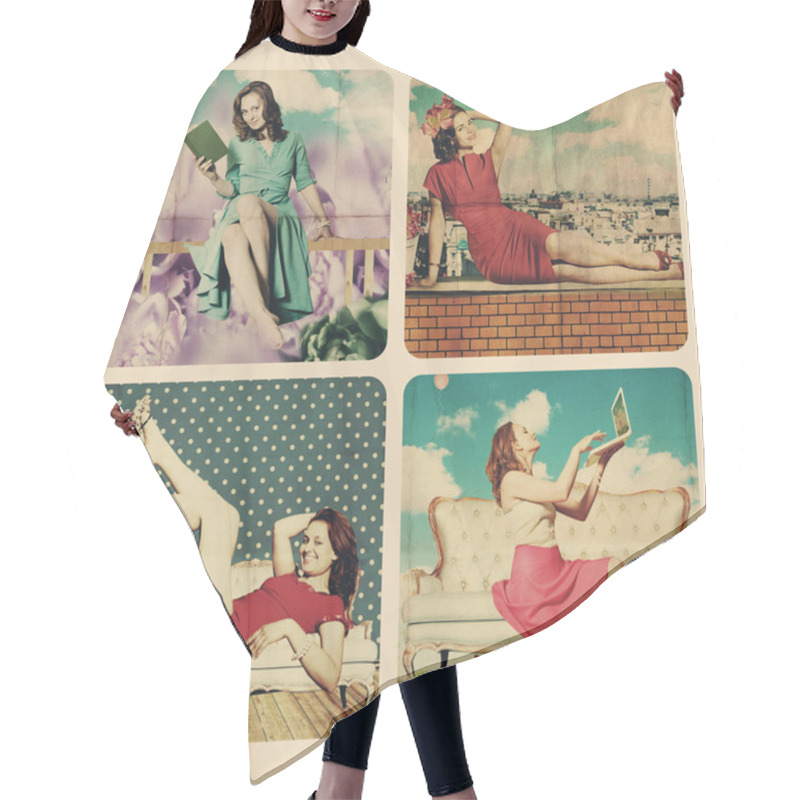 Personality  Art Collage With Beautiful Woman Hair Cutting Cape