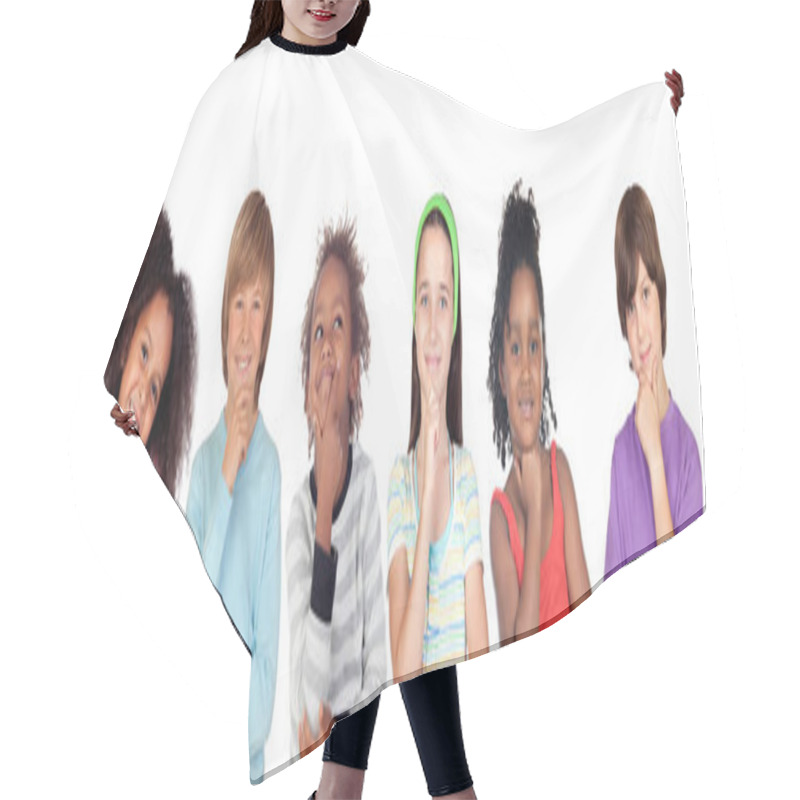 Personality  Group Of Pensive Children Hair Cutting Cape