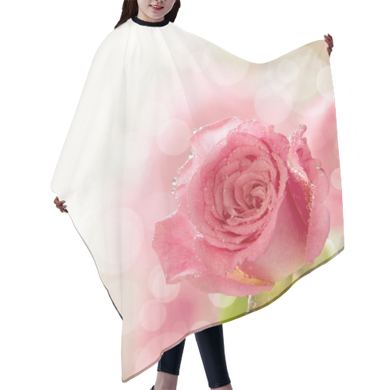 Personality  Beautiful Pink Rose With Water Drops Hair Cutting Cape