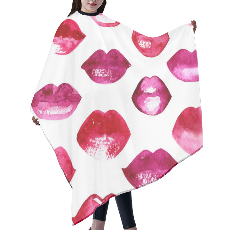 Personality  Seamless Vector Patterm With Red Lips Hair Cutting Cape