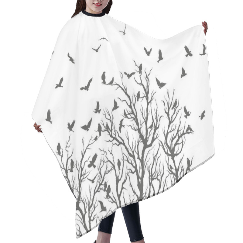 Personality  Figure Flock Of Flying Birds On Tree Branch Hair Cutting Cape