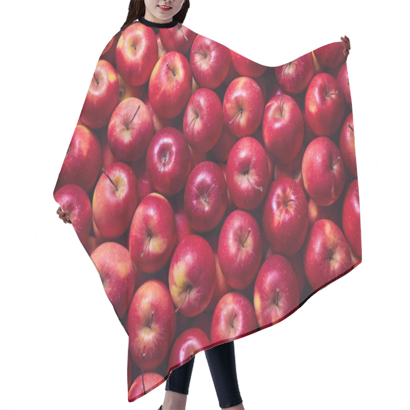 Personality  Full Frame Shot Of Red Apples. Fresh Red Apples From The Market. Hair Cutting Cape