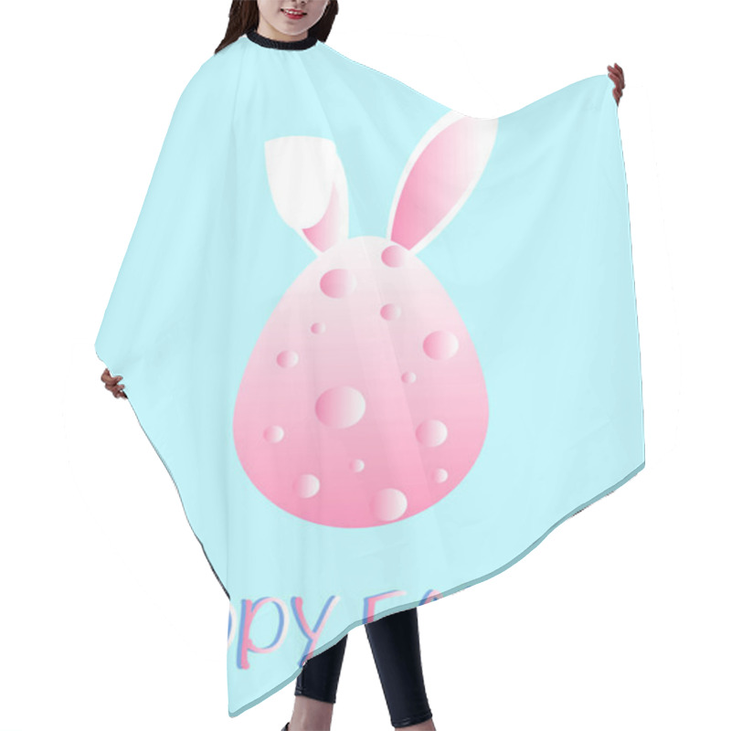 Personality  Illustration Of Pink Chicken Egg With Bunny Nears Near Happy Easter Lettering On Blue Hair Cutting Cape