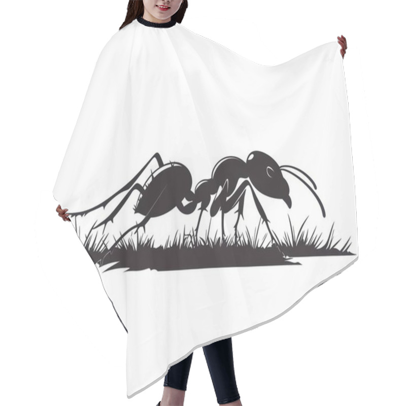 Personality  A Detailed Silhouette Of A Black Ant Walking Through Grass. Hair Cutting Cape