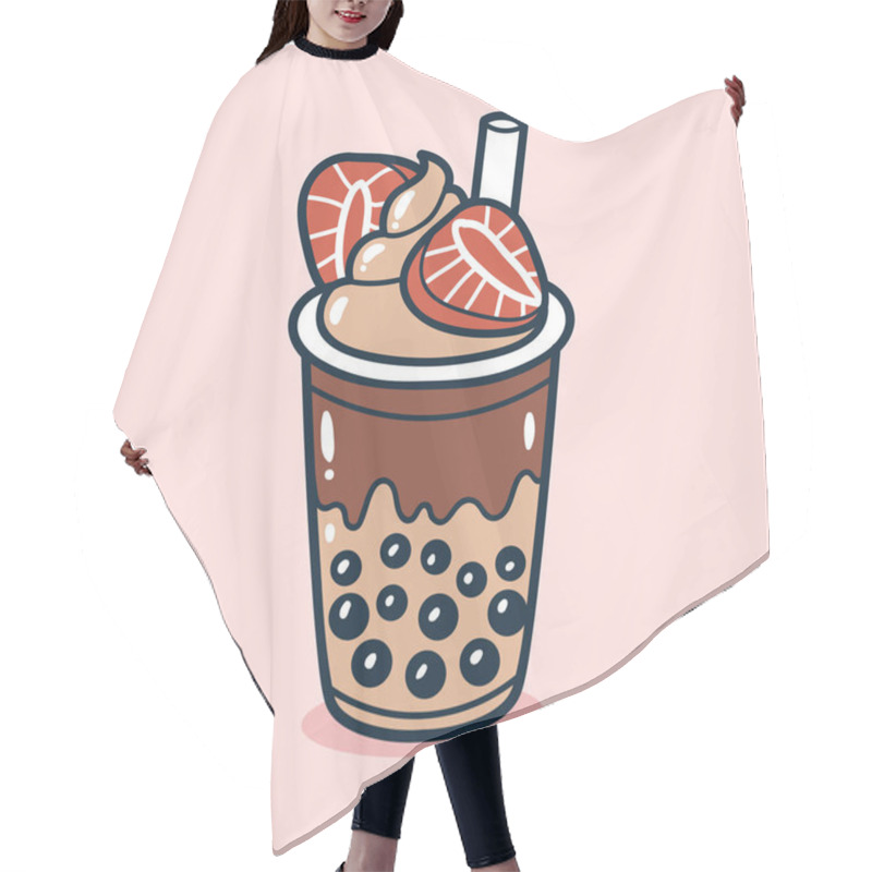 Personality  Bubble Tea Drink With Strawberry Toping Illustration Hair Cutting Cape