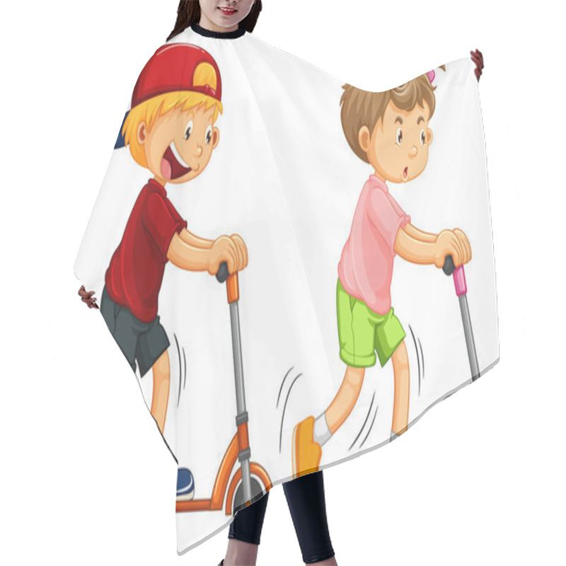 Personality  Boys Playing Kick Scooter On White Background Hair Cutting Cape