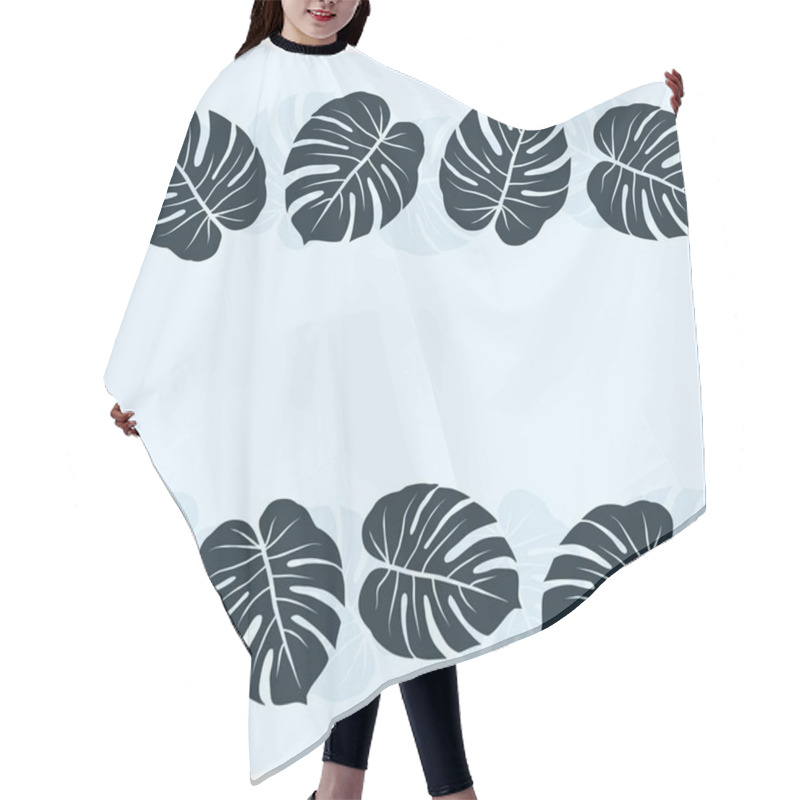 Personality  Dark Monstera Leaves Graphic  Exotic Seamless Double Horizontal Border On Light Blue Background Hair Cutting Cape