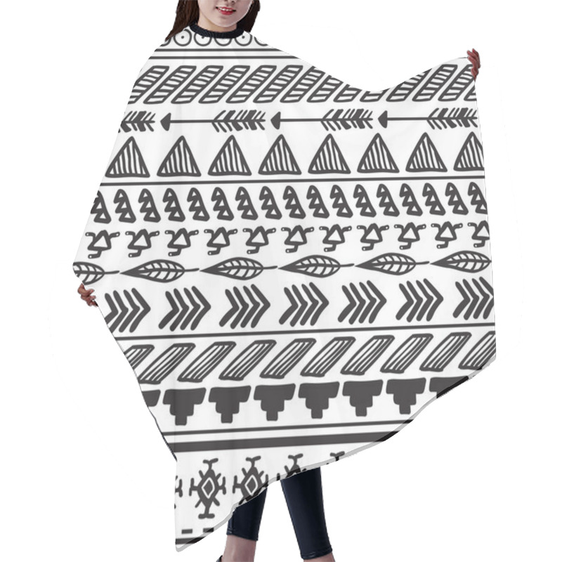 Personality  Aztec Ethnic Seamless Pattern, Tribal Black And White Background Hair Cutting Cape