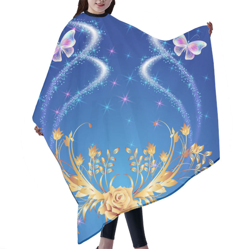 Personality  Transparent Butterflies With Golden Ornament And Glowing Firewor Hair Cutting Cape