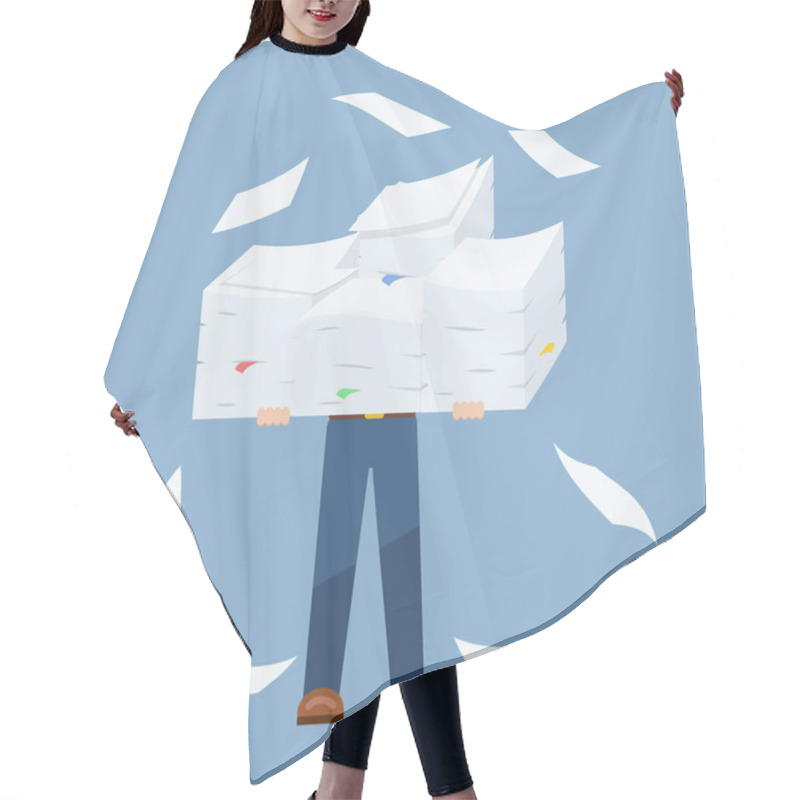 Personality  Businessman Holding Stack Of Paper Documents, Concept Of Hard Wo Hair Cutting Cape