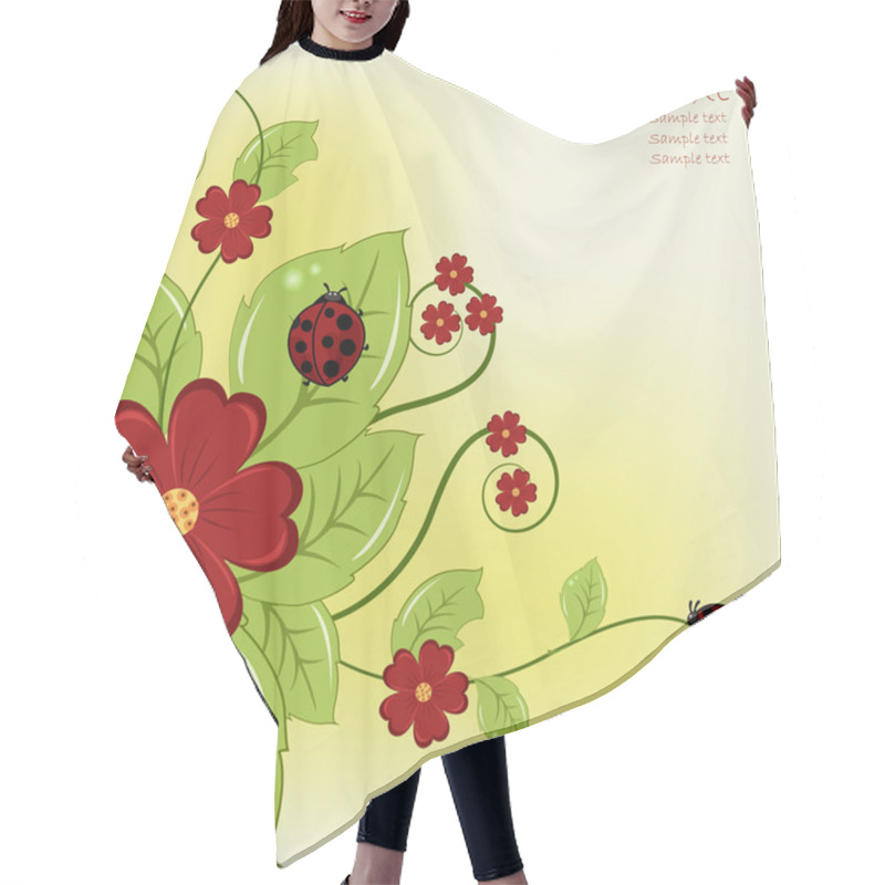 Personality  Beautiful Card With Ladybugs And Red Flowers Hair Cutting Cape