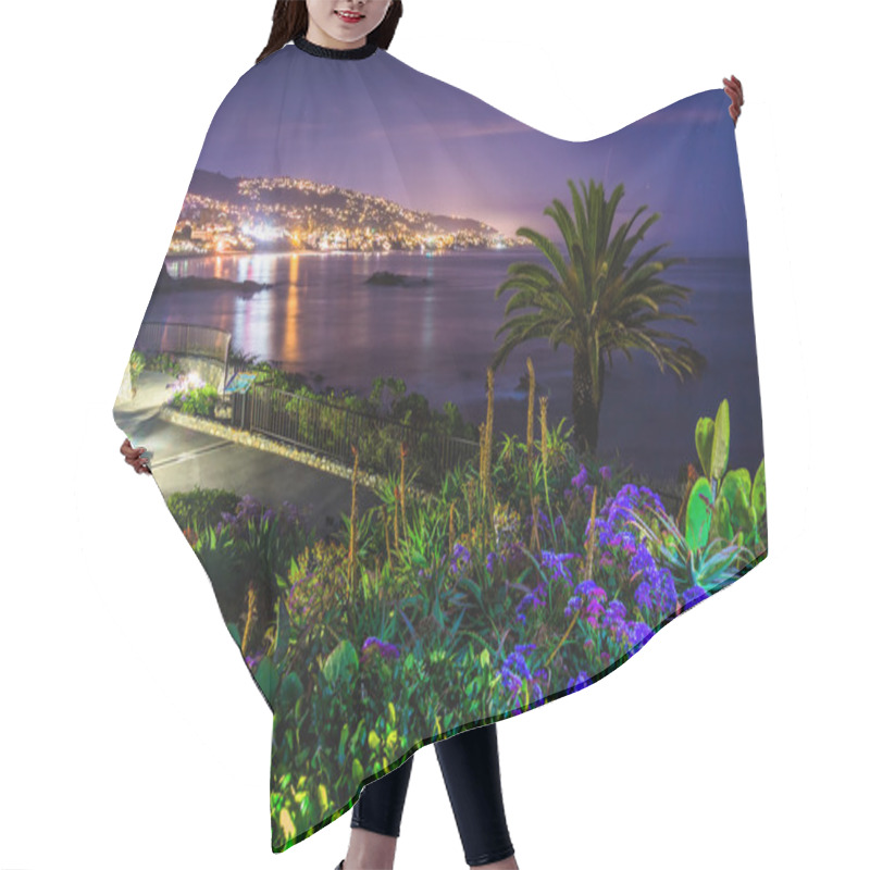 Personality  Flowers And View Of Laguna Beach At Night, From Heisler Park In  Hair Cutting Cape