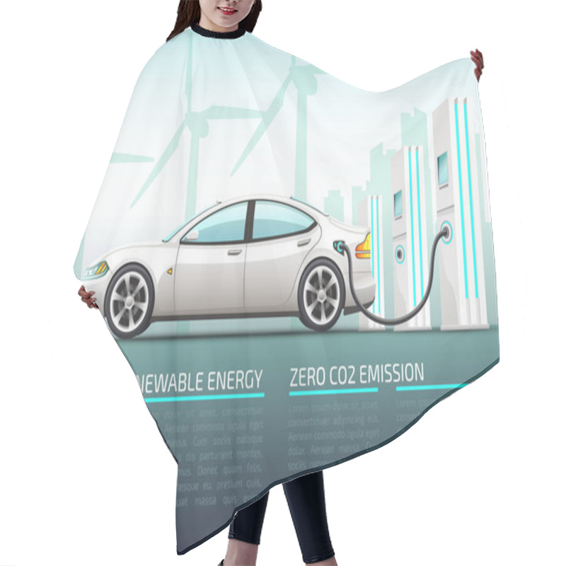 Personality  Realistic Vector Illustration Of Electric Car. Hair Cutting Cape