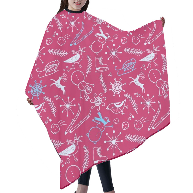 Personality  Doodle  Pattern With Winter Theme Hair Cutting Cape