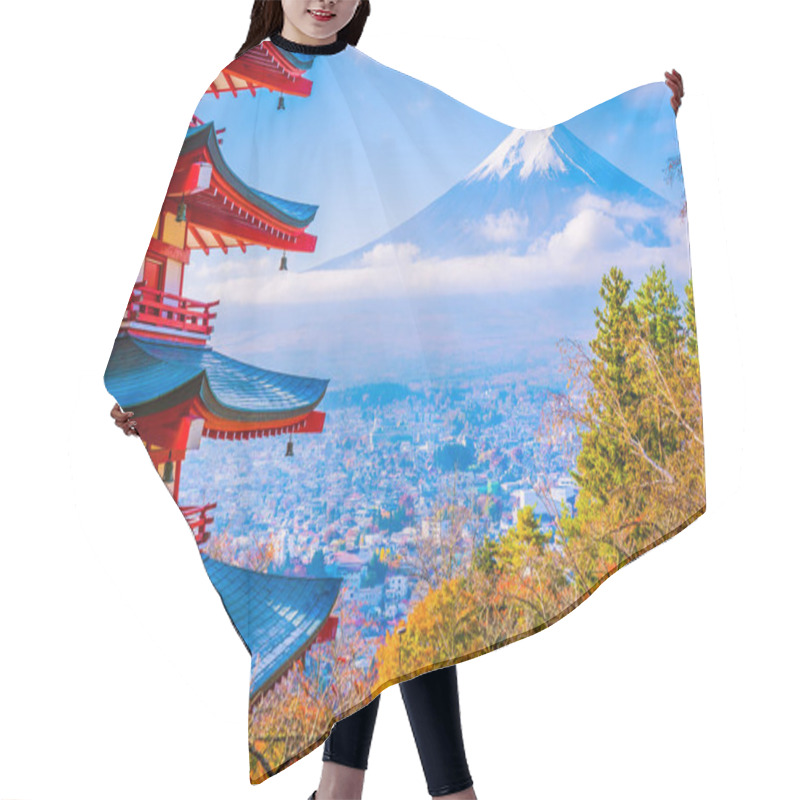 Personality  Beautiful Landscape Of Mountain Fuji With Chureito Pagoda Around Hair Cutting Cape