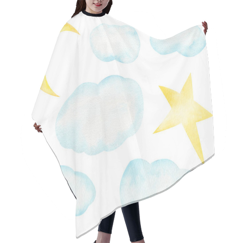 Personality  Clouds And Heavenly Bodies Hand Drawn Raster Illustration Hair Cutting Cape