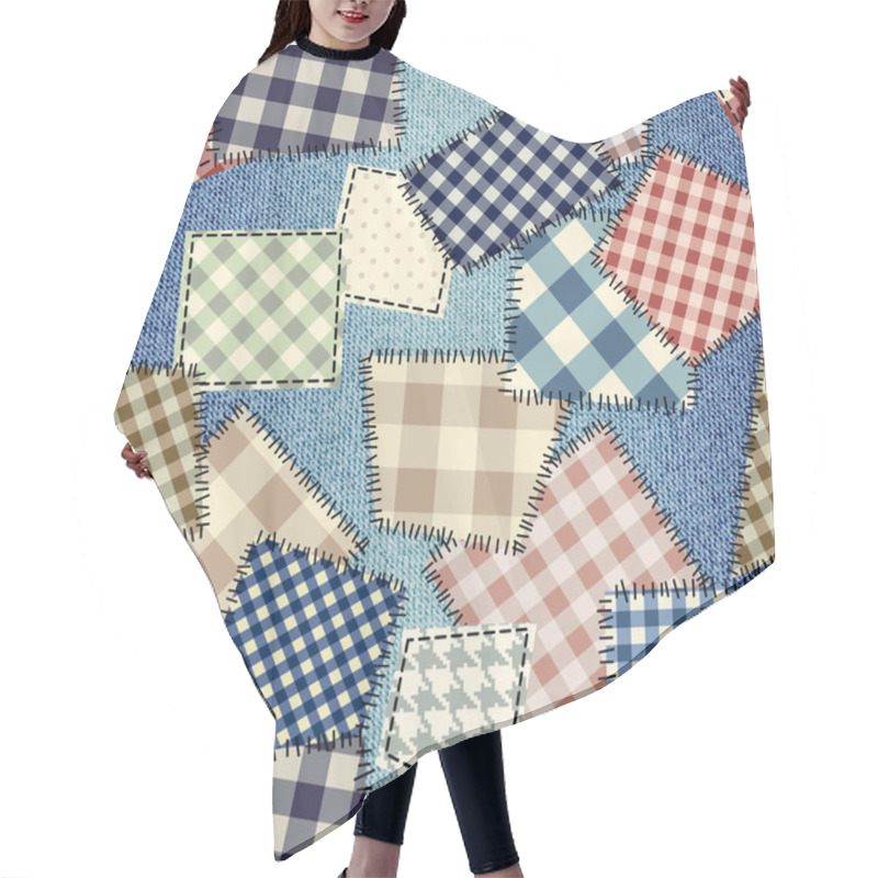 Personality  Patchwork On Denim Fabric. Hair Cutting Cape