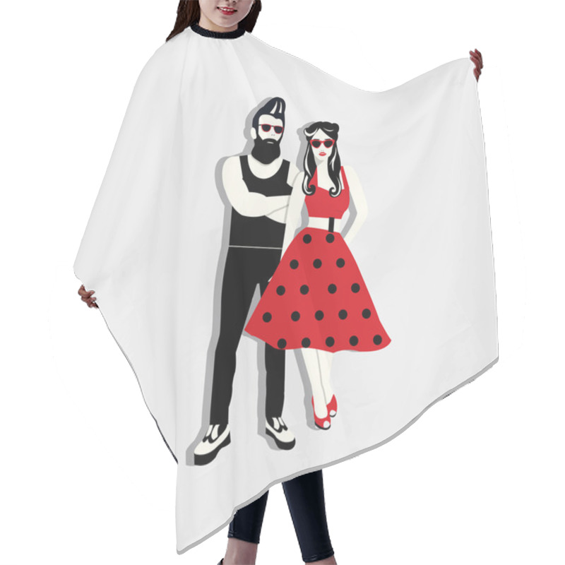 Personality  Rockabilly Couple Vector Illustration. Rockabilly Style.  Hair Cutting Cape