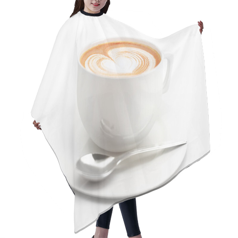 Personality  Cappuccino Mug Close Up, With A Heart Decorated On Top Of Foam. Hair Cutting Cape