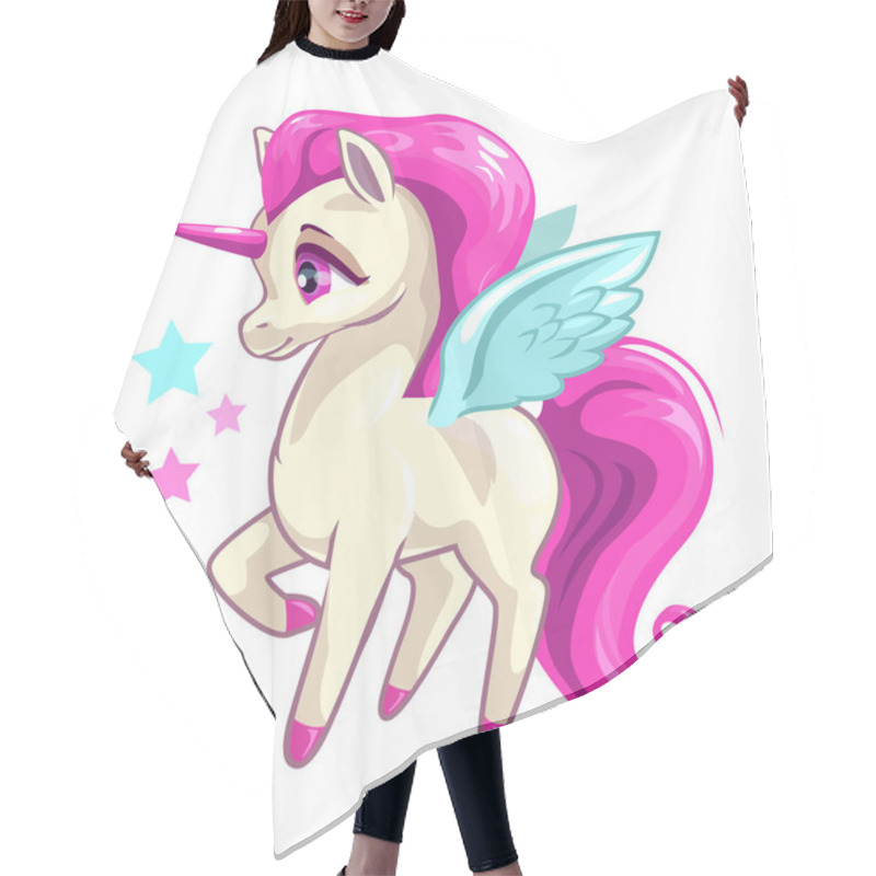 Personality  Cute Vector Girlish Illustration With Funny Baby Unicorn On White Background. Hair Cutting Cape