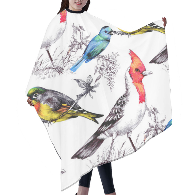 Personality  Seamless Pattern With Bright Birds Hair Cutting Cape