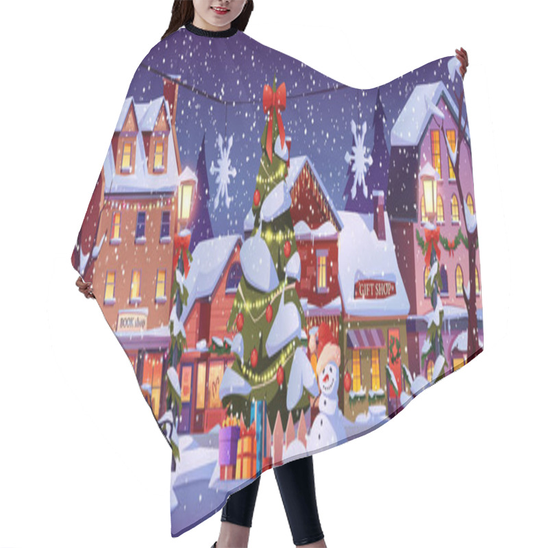 Personality  New Year Night Street, Christmas City Landscape Hair Cutting Cape