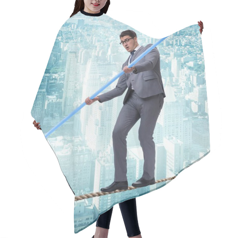 Personality  Businessman Doing Tightrope Walking In Risk Concept Hair Cutting Cape