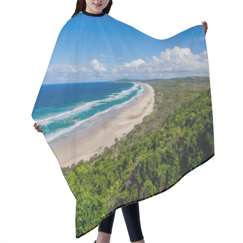 Personality  Lonely Sandy Beach In Bright Weather. Hair Cutting Cape