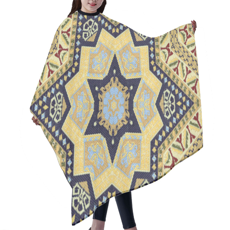 Personality  Abstract Ethnic Authentic Symmetric Pattern Ornamental Decorative Kaleidoscope Movement Geometric Circle And Star Shape Hair Cutting Cape