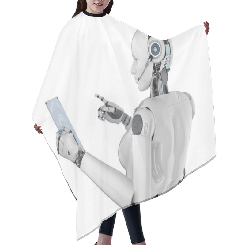 Personality  Female Cyborg With Glass Tablet Hair Cutting Cape