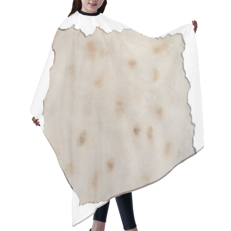 Personality  Blank Sheet Of Old Paper With Jagged Scorched Edges On White Background. Hair Cutting Cape