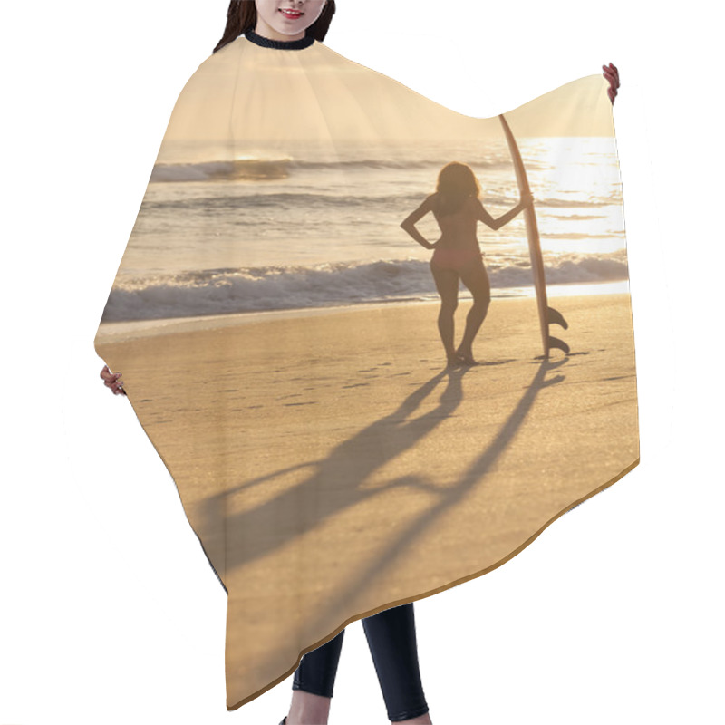 Personality  Woman Bikini Surfer & Surfboard Sunset Beach Hair Cutting Cape