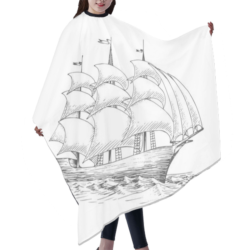 Personality  Sailing Ship On The Ocean With Fluttering Sails Hair Cutting Cape