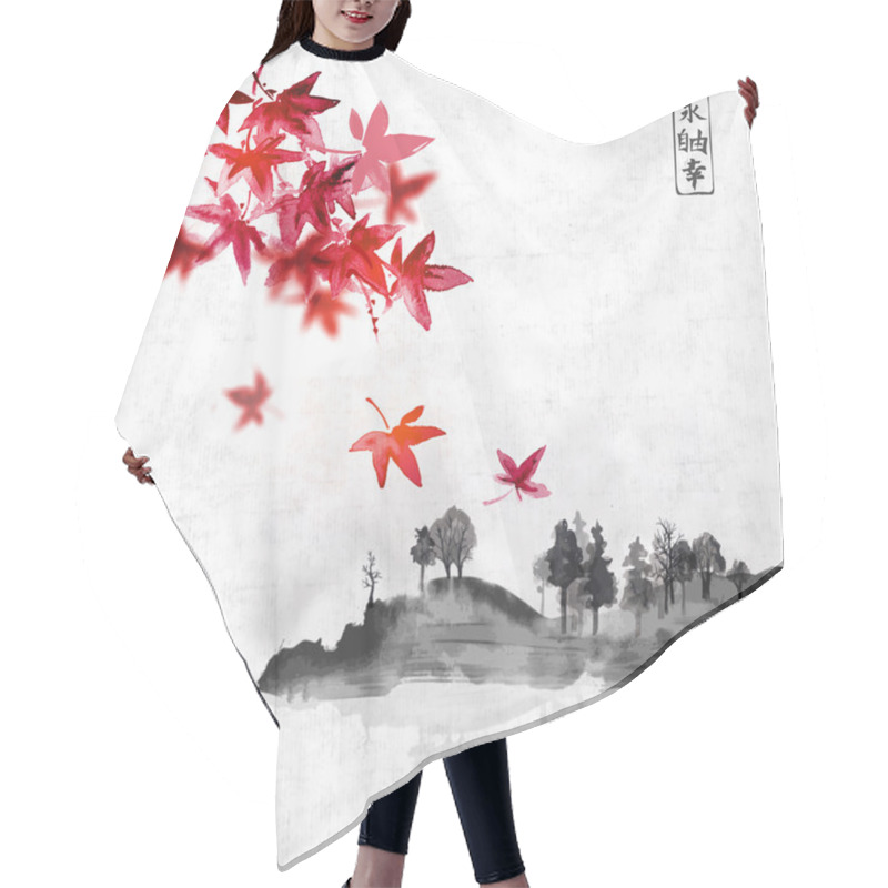 Personality  Red Japanese Maple Leaves And Island Hair Cutting Cape