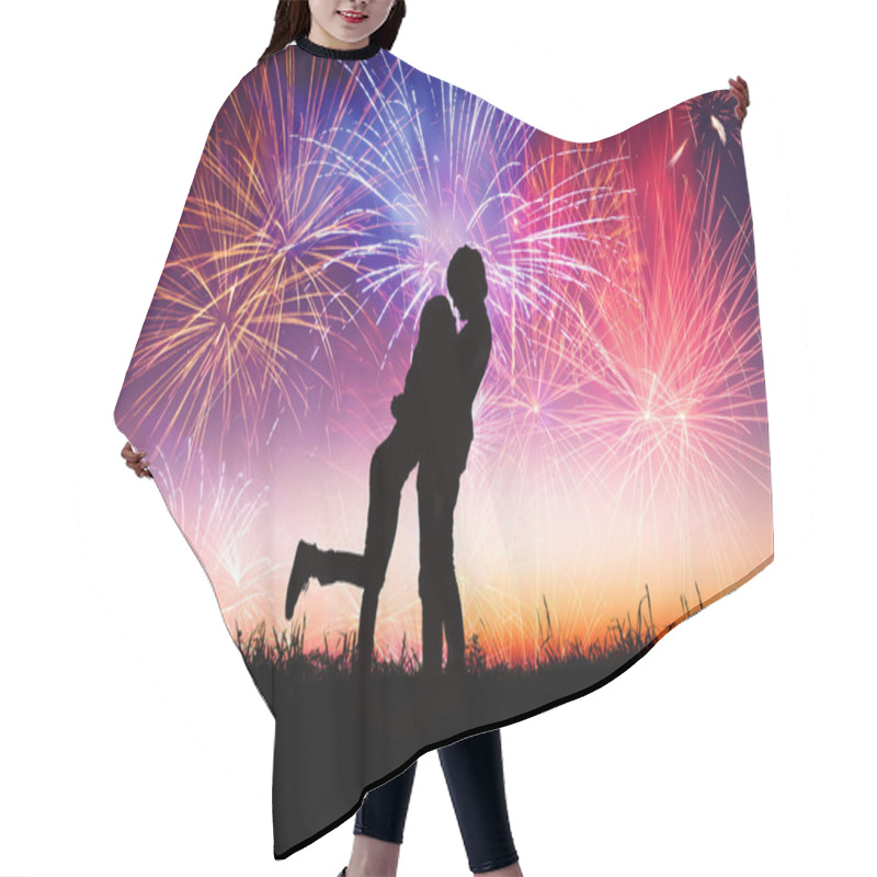 Personality  Loving Young Couple With Fireworks Background Hair Cutting Cape