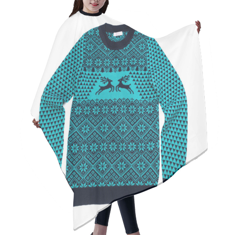 Personality  Fashionable Blue Sweater With Deer, Isolate Hair Cutting Cape