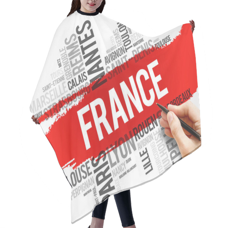 Personality  List Of Cities And Towns In France, Word Cloud Collage, Travel Concept Background Hair Cutting Cape