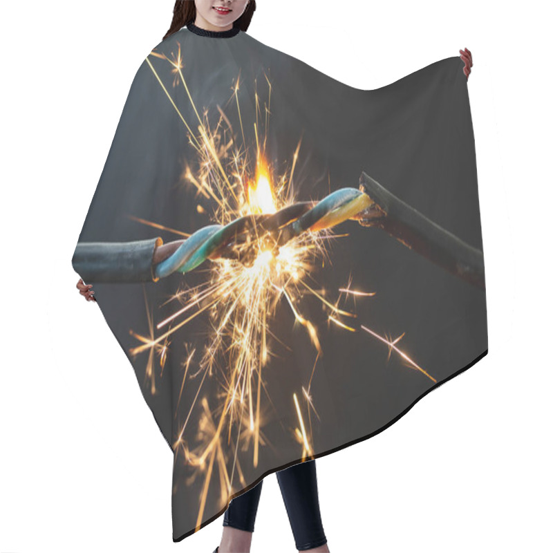 Personality  Flame Smoke And Sparks On An Electrical Cable, Fire Hazard Concept, Soft Focus Close Up Hair Cutting Cape