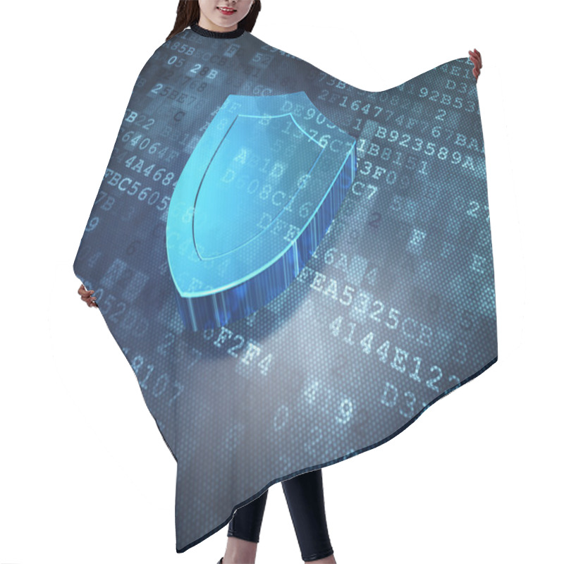 Personality  Security Concept: Blue Shield On Digital Background Hair Cutting Cape