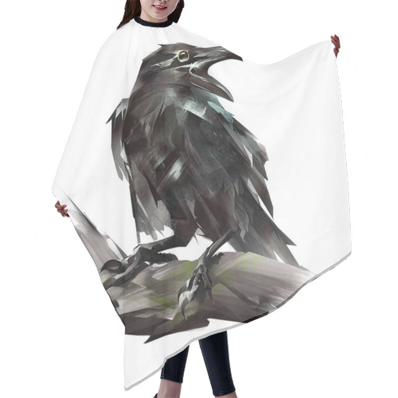 Personality  Painted Raven Bird Sitting On A Branch Hair Cutting Cape