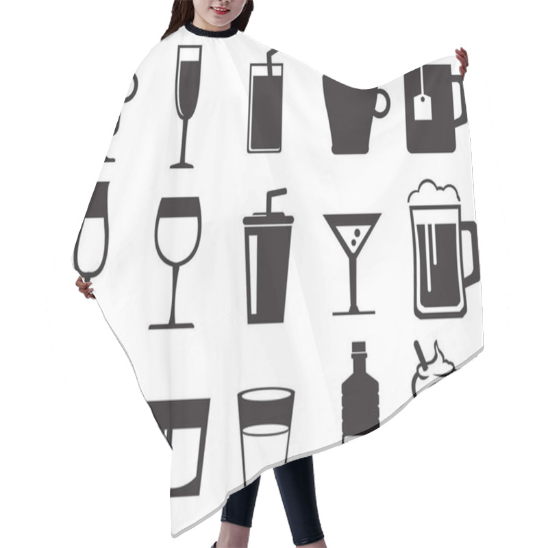 Personality  Beverages Black And White Vector Icon Set Hair Cutting Cape