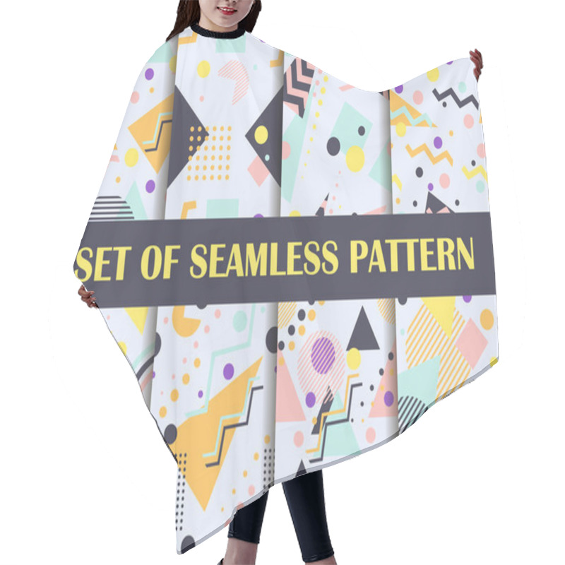 Personality  Memphis Seamless Pattern Set. Geometric Elements Memphis In The Style Of 80's. Pastel Colors. Vector Illustration Hair Cutting Cape