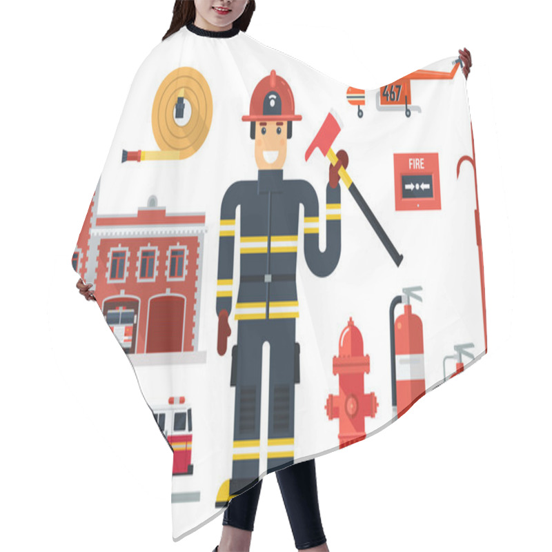 Personality  Firefighting Character And Fire Equipment. Hair Cutting Cape