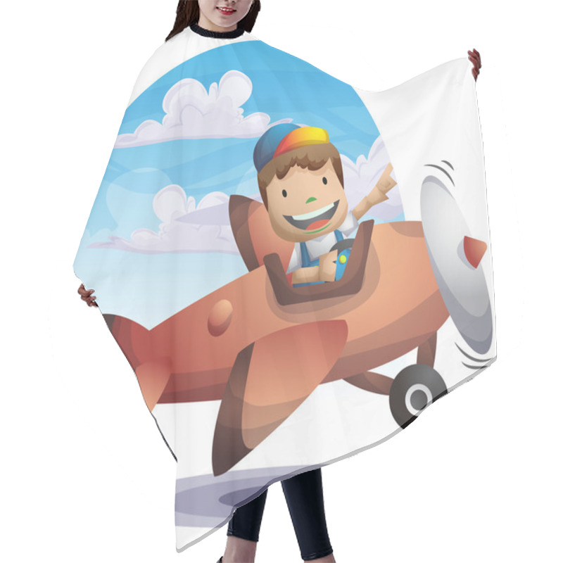 Personality  Cartoon Vector Kid On A Plane Background With Separated Layers Hair Cutting Cape